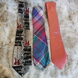 Ferrell Reed & 2 Unbranded Stylish Men's Tie Set - Musical, Plaid, and Solid